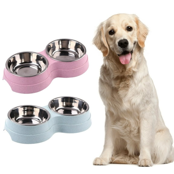 Lusxy Double Dog Bowl, Stainless Steel Dog Food and Water Bowl Set, Dog Water and Food Bowls & Non-Slip Resin Station,Pet Feeder Bowls for Puppy Medium Dogs Cats Warehouse Clearance!