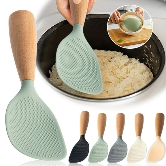 Lusxy Silicone Rice Spoon, Nonstick Rice Spatula Heat Resistant, Serving Spoon Scoop Reusable Rice Spoon,Wood Tablespoon Handle for Soup, Salads, Mashed Potato Warehouse Clearance!