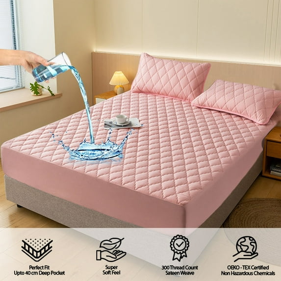 LutIedan Waterproof Non-Slip Mattress Protector Soft Breathable and Noiseless Mattress Pad Cover Fitted Sheet for Allergies Sweat Naked Sleepers Machine Wash