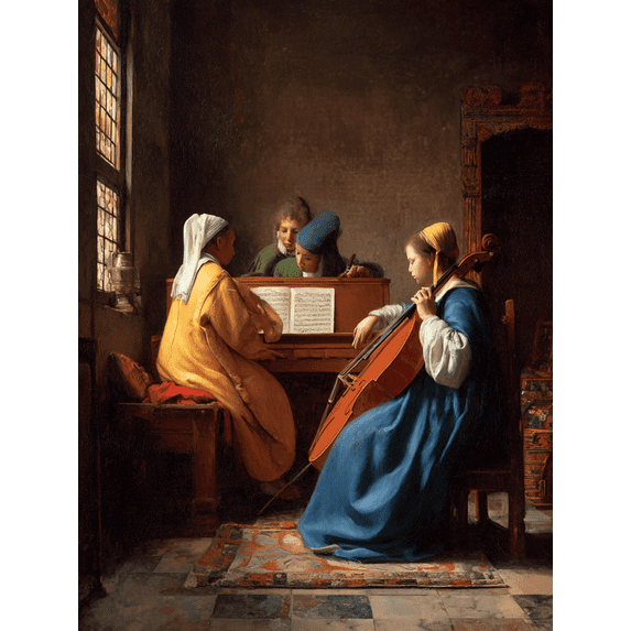 Lute Playing Lady Canvas Print Wall Art Home Decor for Living Room Bedroom Dining Room Study Office Hallway