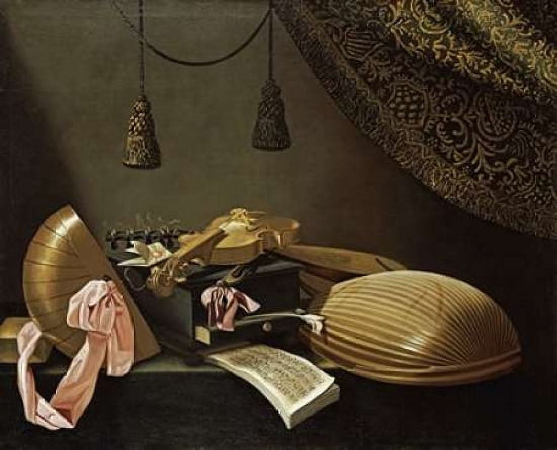 Lutes and Violin on a Table Canvas Art - Evaristo Baschenis (24 x 30)