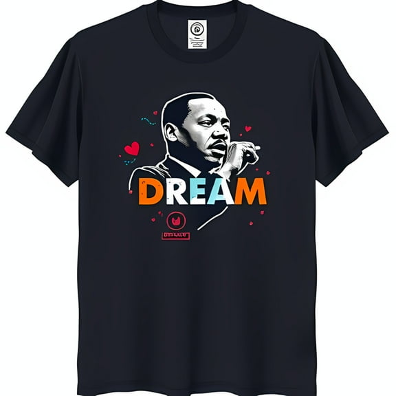 Luther King Jr DREAM Graphic Black T-Shirt with Love Hearts