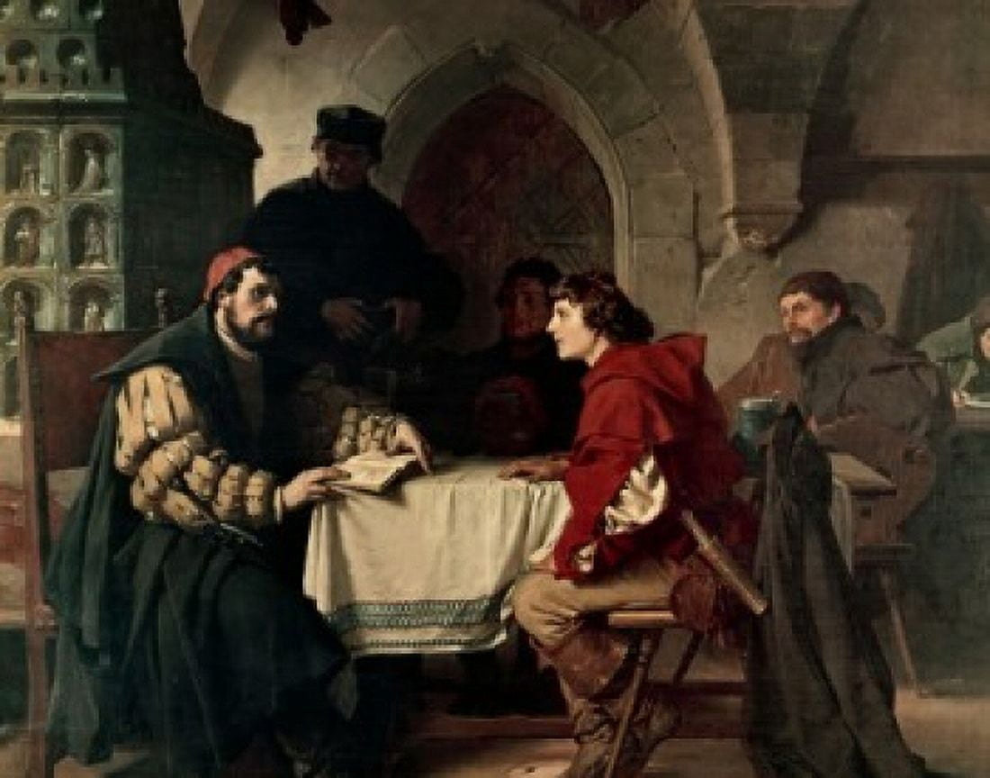Luther as Junker Jorg in the Jena Inn with Students by Freidrich Paul Thumann (1834-1903) Canvas Art - Freidrich Paul Thumann (18 x 24)