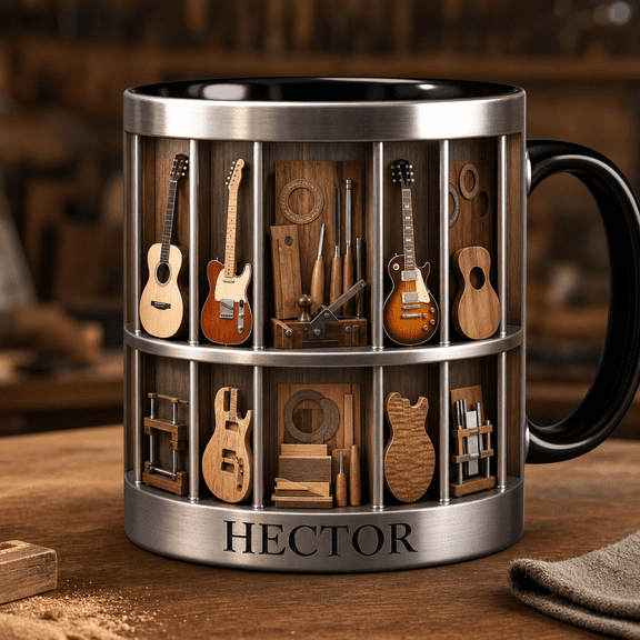 Luthier Mug Custom Accent Mug, Personalized Guitar Maker Gift for Dad or Daddy