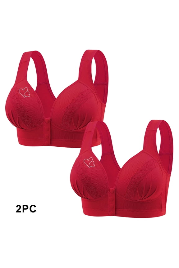 2 Pack Bras for Women Comfortable No Wirefree Lifting Bra Love Heart Supportive Underwear Older Women Front Closure Nursing Bra