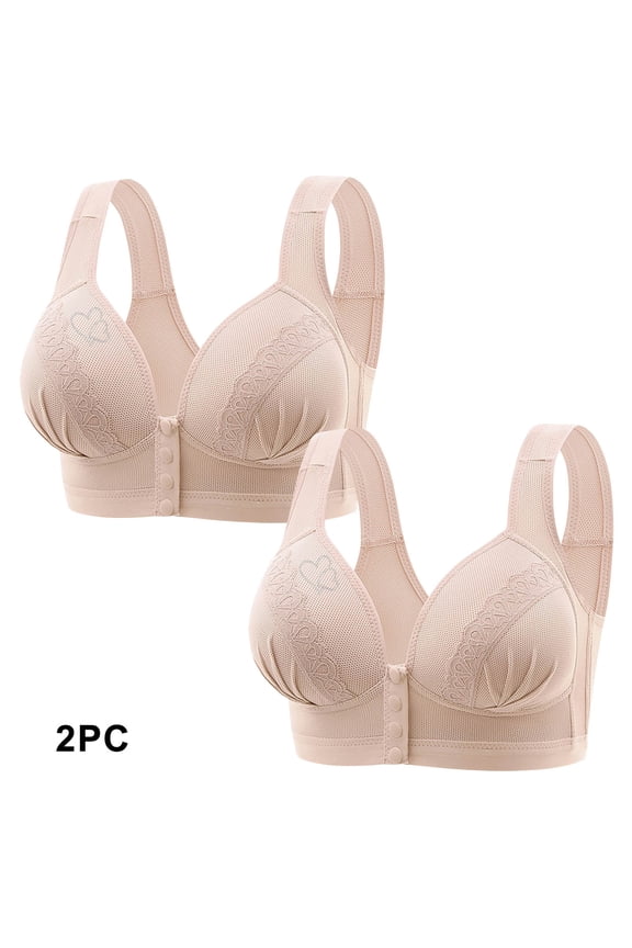 2 Pack Bras for Women Comfortable No Wirefree Lifting Bra Love Heart Supportive Underwear Older Women Front Closure Nursing Bra