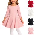 thumbnail image 1 of Lutiedan 3/4 Sleeve Fall Dress for Girls Square Neck Knee Length Skater Dresses Casual Cute A‑Line Dresses Size 0-8,Pink, 1 of 6