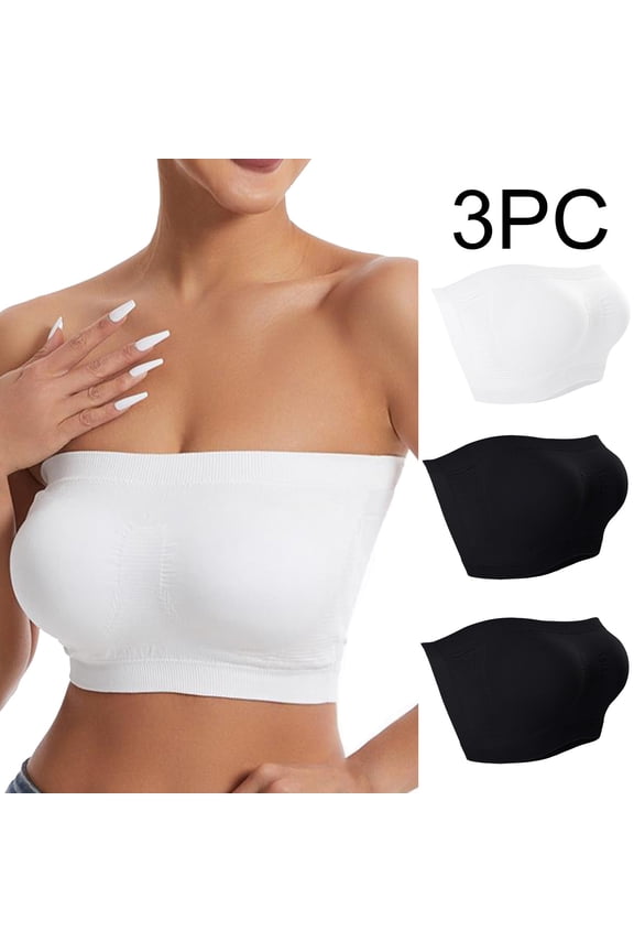 3 Pack Strapless Bra for Women Comfortable No Underwire Bandeau top Lifting Lingerie Non-Slip Silicone Seamless Tube Top for Yoga Dance