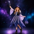 thumbnail image 1 of Lutiedan 4PCS Witch Costume for Girls Halloween Star Print Tulle Witch Dress with Wizard Hat, Star Magic Wand and Candy Bag S-5XL,Multicolor, 1 of 7