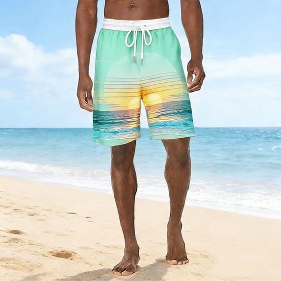 Lutiedan Beach Shorts for Men Casual Summer Vacation Printed Boho Athletic Shorts Lightweight Elastic Waist Drawstring Stylish Workout Shorts with Pockets