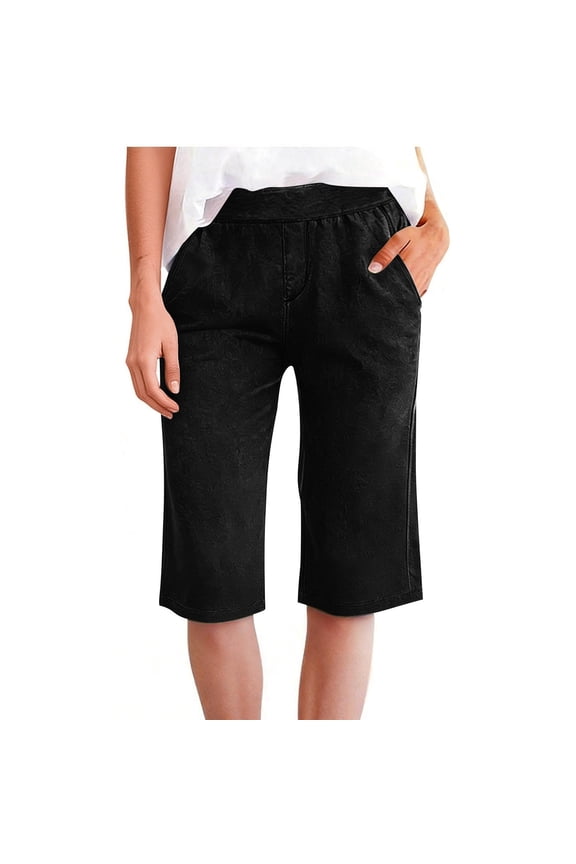 Bermuda Shorts for Women Classic Fit High Waisted Trendy Casual Vintage Pants Summer Knee Length Stretchy Jorts with Pockets
