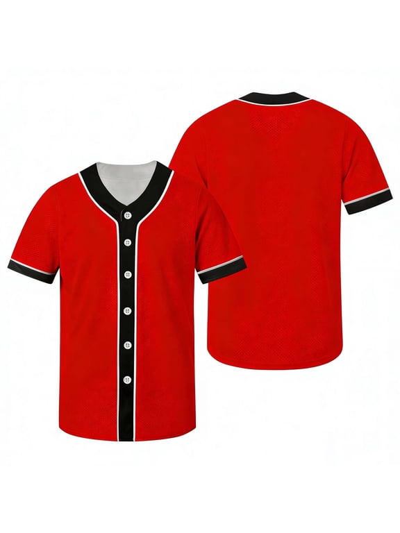 Boys Baseball Jersey Quick Dry Button Down Sport T Shirts Short Sleeve Color Block Casual Athletic Tops Size 1-13