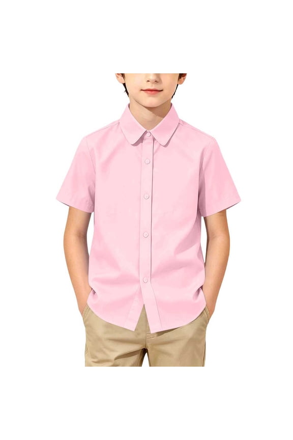 Boys Button Down Shirts Short Sleeve Collared School Uniform Shirt Summer Breathable Preppy Dress Shirts Size 1-18
