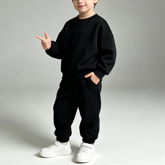 Lutiedan Boys Fall Winter Tracksuits 2 Piece Set Kids Crewneck Sweatshirts and Jogger Sweatpants with Pockets Size 2-10,Black