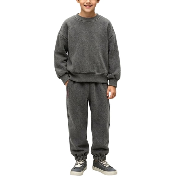 Lutiedan Boys Fall Winter Tracksuits 2 Piece Set Kids Crewneck Sweatshirts and Jogger Sweatpants with Pockets Size 2-10,Dark Gray