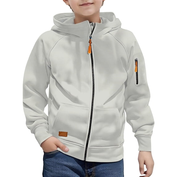 Lutiedan Boys Fleece Hoodie Zip up Hooded Workout Sweatshirt Casual Warm Long Sleeve Jackets with Pocket Size 4-15,Gray