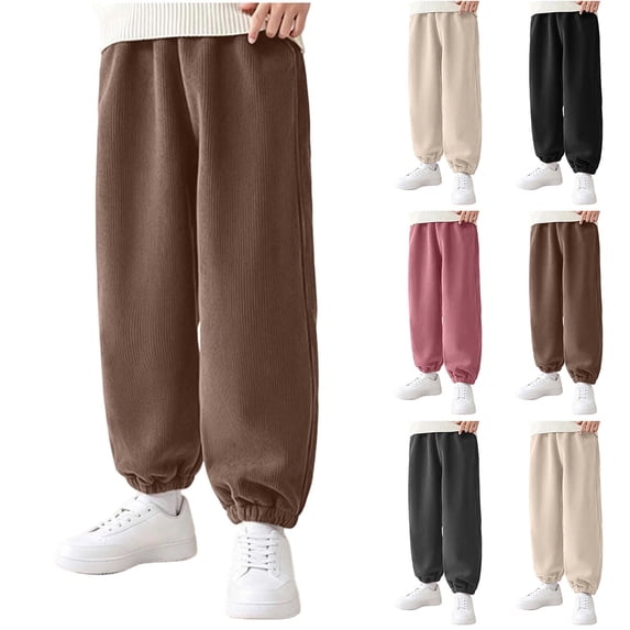 Lutiedan Boys Girls Corduroy Pants Unisex Kids Elastic Waist Baggy Jogger Pants Casual Fall Winter Warm Trousers Size 1-12
