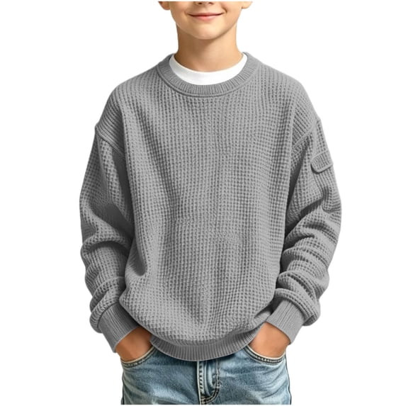 Lutiedan Boys Long Sleeve Sweatshirts Waffle Knit Crewneck Pullover Shirts Casual Baggy Fall Winter Sweatshirts Size 5-16
