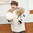 thumbnail image 1 of Lutiedan Boys Puffer Jacket Zip up Thicken Faux Furs Hooded Parka Long Sleeve Warm Winter Coat with Pockets Size 5-16,Beige, 1 of 7