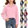 thumbnail image 1 of Lutiedan Button Down Shirts for Girls Classic Long Sleeve Collared Shirt Casual Solid Color Texture Cardigan Size 3-14,Navy, 1 of 8