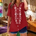 thumbnail image 1 of Lutiedan Button Down Shirts for Women Loose V Neck Short Sleeve Blouse Summer Casual Embroidered Floral Printed Tops Versatile Beach Vacation Clothes, 1 of 7