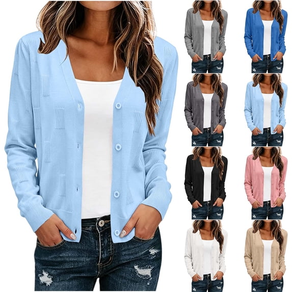 Lutiedan Cardigan Sweaters for Women Long Sleeve Button Down Cardigan Casual V Neck Fall Cardigan Tops,Pink