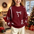 thumbnail image 1 of Lutiedan Christmas Bow Sweater for Girls Cute Crew Neck Knit Sweater Kids Long Sleeve Holiday Pullover Size 5-16,Wine, 1 of 8