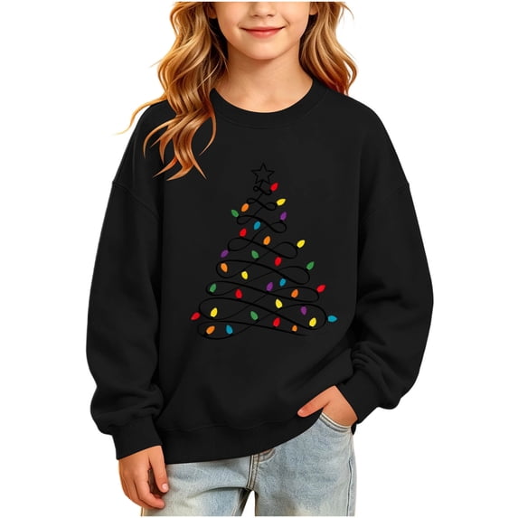 Lutiedan Christmas Tree Sweatshirts for Boys Girls Oversized Crewneck Shirts Xmas Holiday Long Sleeve Pullover Tops Size 2-15