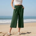 thumbnail image 1 of Lutiedan Cotton Linen Capri Pants for Women Straight Wide Leg Drawstring Elastic Waist Casual Pants Loose Soft Sweatpants with Pockets, 1 of 9