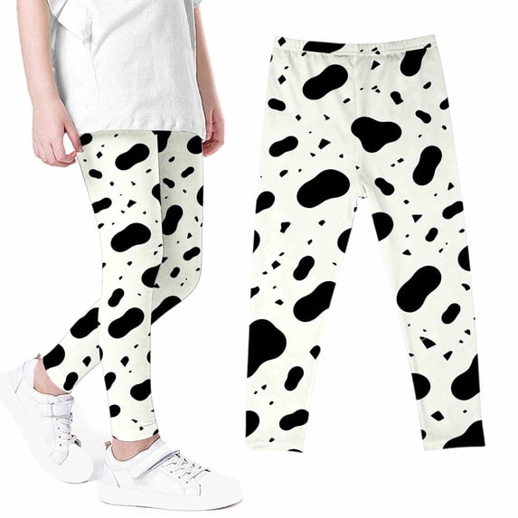 Lutiedan Cow Print Legging for Girls High Waisted Athletic Workout Pants Casual Full Length Running Leggings Size 3-8