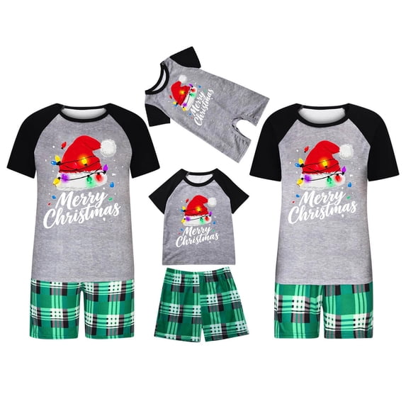 Lutiedan Family Matching Christmas Pajamas Short Sleeve Tops and Plaid Shorts Loungewear Xmas Print Pjs Sets S-XXL,Gray1