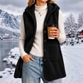 thumbnail image 1 of Lutiedan Fleece Hooded Vest for Women Sleeveless Button down Outerwear Vest Fall Winter Warm Jackets with Pocket S-XXL,Black, 1 of 6