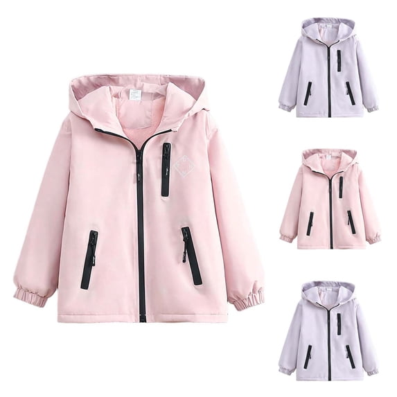 Lutiedan Fleece Lined Jacket for Girls Zip Up Hooded Windproof Windbreaker Fall Winter Casual Thermal Outerwear Size 3-15,Purple