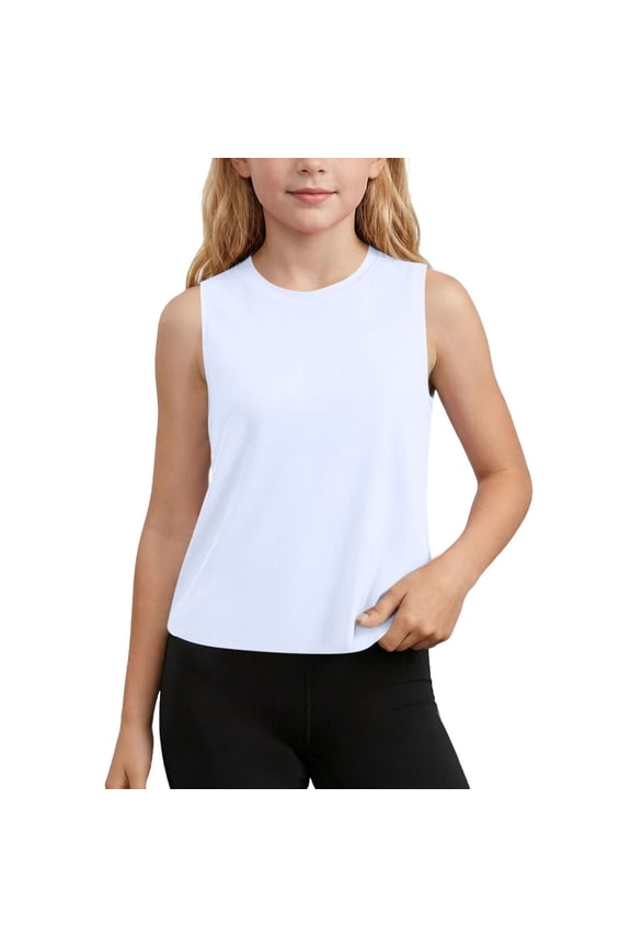 Girls Athletic Tank Tops Teens Sleeveless Racerback Quick Dry Workout Sports Tops Crewneck Breathable Dance Running Shirts Size 5-15