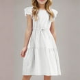 thumbnail image 1 of Lutiedan Girls Dresses Ruffle Short Sleeve Elastic Drawstring Waist Casual MIdi Dress A-Line Smocked Flowy Swing Sundress 4-14 Years, 1 of 9