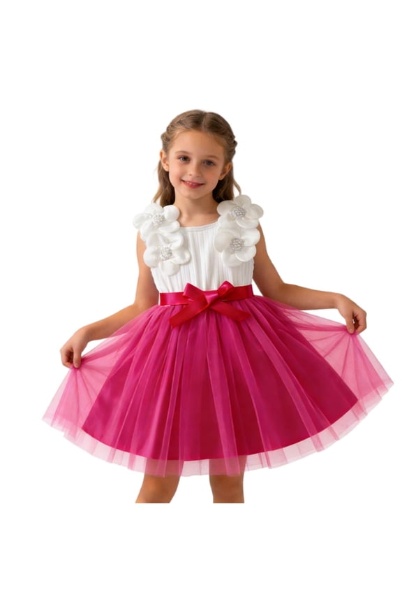 Girls Dresses Summer Sleeveless Lace Mesh Tutu Romper Dress Layer Birthday Party Princess Tulle Dress with Bowknot