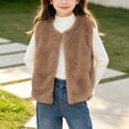 thumbnail image 1 of Lutiedan Girls Faux Furs Vest Kids Sleeveless Button Down Fluffy Coat Fleece Warm Layering Winter Waistcoat 18M-13Y,Coffee, 1 of 7