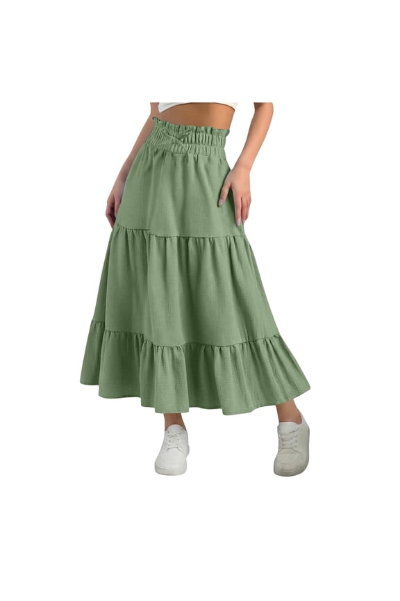 Girls Long Skirts High Waisted Ruffled Drawstring Tiered Maxi Skirt Summer Casual Boho Flowy Flare Hem Holiday Fancy Swing Skirt 4-15 Years