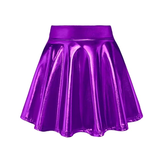 Lutiedan Girls Metallic Skater Skirts Shiny Flared Holographic Skort with Built-in Shorts Sparkly Party Pleated Skirt Size 4-14