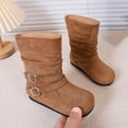thumbnail image 1 of Lutiedan Girls Mid Calf Boots, Faux Suede Lightly Fleece‑Lined Non Slip Shoes Princess Fall Winter Flat Shoes,Brown,13.5, 1 of 7