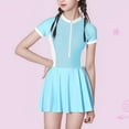 thumbnail image 1 of Lutiedan Girls One-Piece Swimsuit Skirted Short Sleeves Half Zipper Front Color Block Rash Guard Sweet Cute Bathing Swim Dress 7-14 Years, 1 of 4