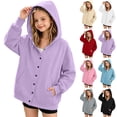 thumbnail image 1 of Lutiedan Girls Oversized Hoodies Snap Button Long Sleeve Fleece Sweatshirt Fall Casual Jacket with Pockets Size 4-14, 1 of 8