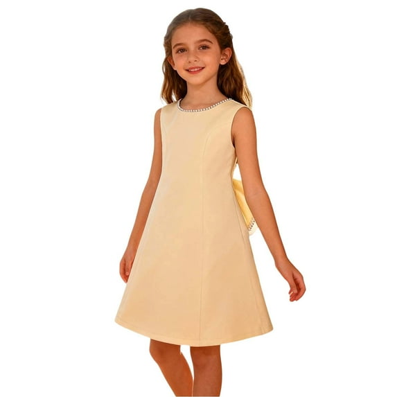 Lutiedan Girls Summer Dress Bow Knot Backless Elegant A Line Flared Midi Dress Sleeveless Dressy Princess Pageant Ball Gown 8-13 Years