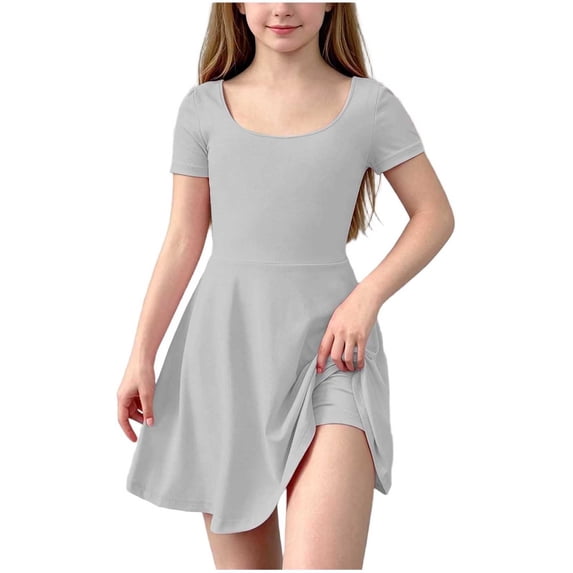 Lutiedan Girls Tennis Dress Scoop Neck Short Sleeve Sports Dresses Summer Casual Workout Dress with Pockets Shorts 5-15 Years