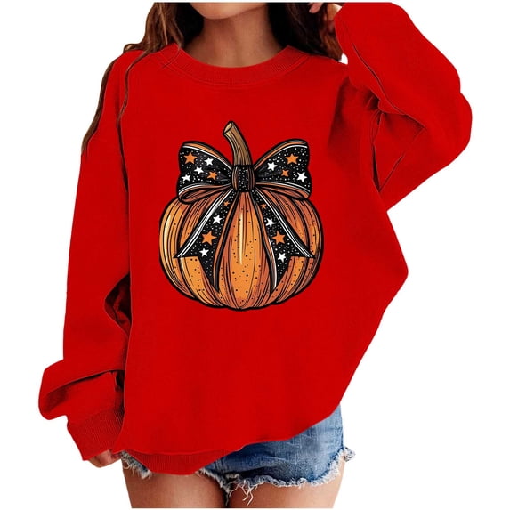 Lutiedan Halloween Sweatshirt for Girls Pumpkin Ghost Graphic Pullover Tops Baggy Crewneck Spooky Season Sweatshirt Size 1-13
