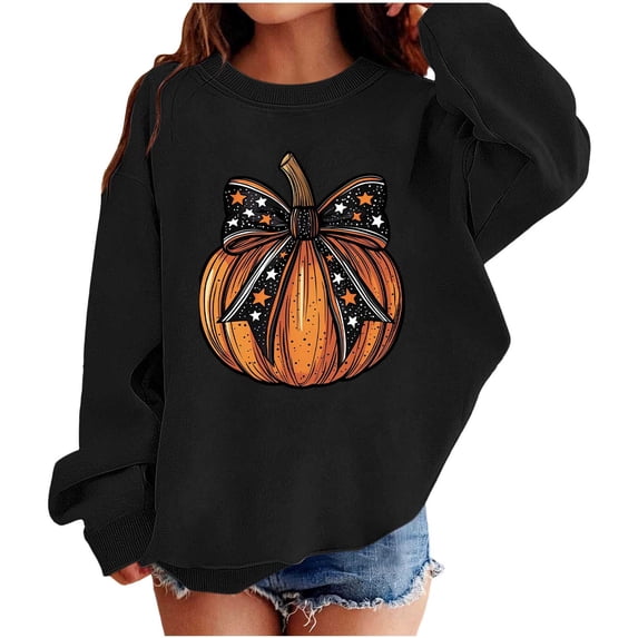 Lutiedan Halloween Sweatshirt for Girls Pumpkin Ghost Graphic Pullover Tops Baggy Crewneck Spooky Season Sweatshirt Size 1-13