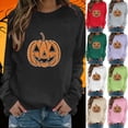 thumbnail image 1 of Lutiedan Halloween Sweatshirts for Women Ghost Pumpkin Rhinestone Graphic Pullover Shirt Long Sleeve Crewneck Spooky Top,L, 1 of 7