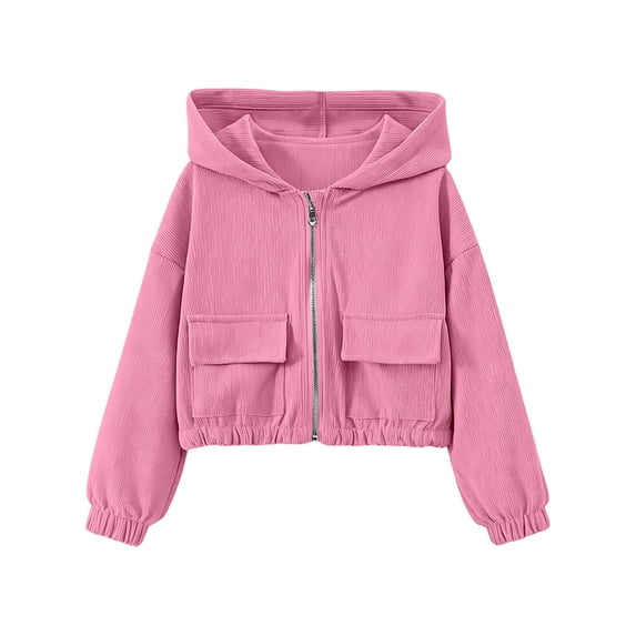 Lutiedan Hooded Jacket for Girls Full Zip Up Wind Resistant Coats Casual Outdoor Jackets with Patch Pocket Size 4-13,Hot Pink