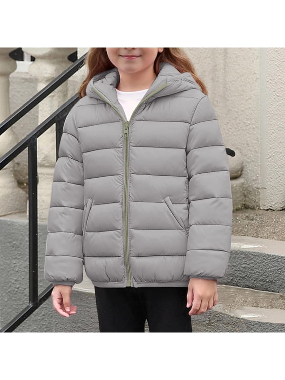 Hooded Puffer Jacket for Girls Boys Lightweight Packable Windproof Outerwear Kids Zip up Warm Winter Coat Size 4-14,White