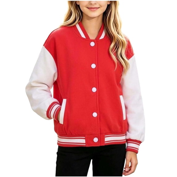 Lutiedan Kids Varsity Baseball Bomber Jacket Boys Girls Long Sleeve Button down Jackets Unisex School Uniform Jackets Size 1-15